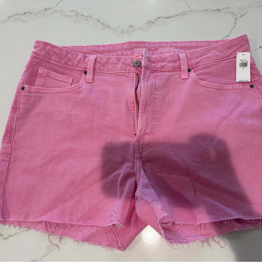 Old Navy Pink Frayed Hem Denim Shorts - Bright Pink
